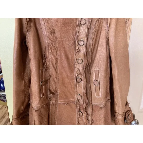 Women’s Sherry Nikka Leisure Couture brown leather trench coat size M - Picture 3 of 13